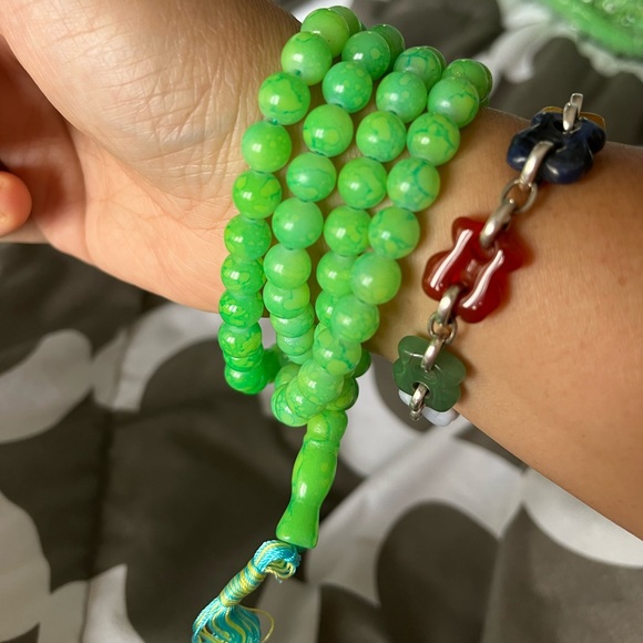 Green Mala 📿 Beads Glass Necklace Meditation Prayer Jewelry Craft Mindfulness - Picture 6 of 6